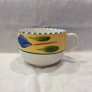 Vintage Hand Painted Maxam Pottery Coffee Cup Yellow Blue Green Made in Italy